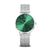 Bering Classic Damenarmbanduhr mit grünem Zifferblatt und silbernem Milanaise-Armband