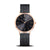 Bering Damenuhr mit dunklem Zifferblatt, Roségoldgehäuse und schwarzem Milanaise-Armband