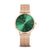 Bering Damenuhr mit grünem Zifferblatt, Roségoldgehäuse und rosafarbenem Milanaise-Armband