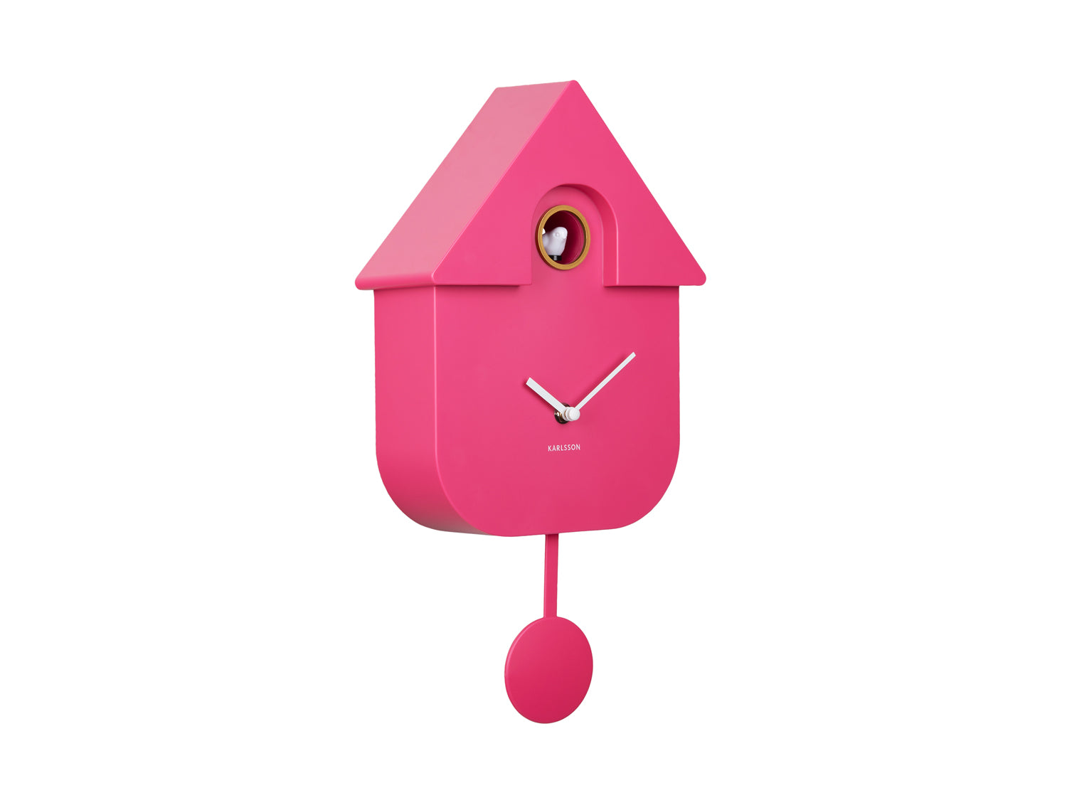 Väggklocka i gökstil, rosa husdesign med pendel