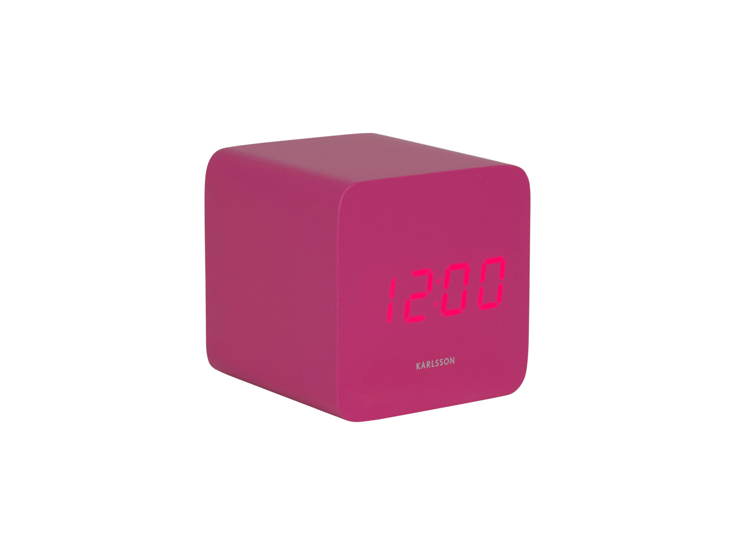 Rosa fyrkantig LED-väckarklocka med lysande 12:00-visning och temperaturdisplay