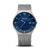 Herrenarmbanduhr mit blauem Zifferblatt, silberner Lünette und silbergrauem Mesh-Armband