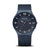 Herrenarmbanduhr mit blauem Zifferblatt, blauem Mesh-Armband und orangefarbenen Akzenten