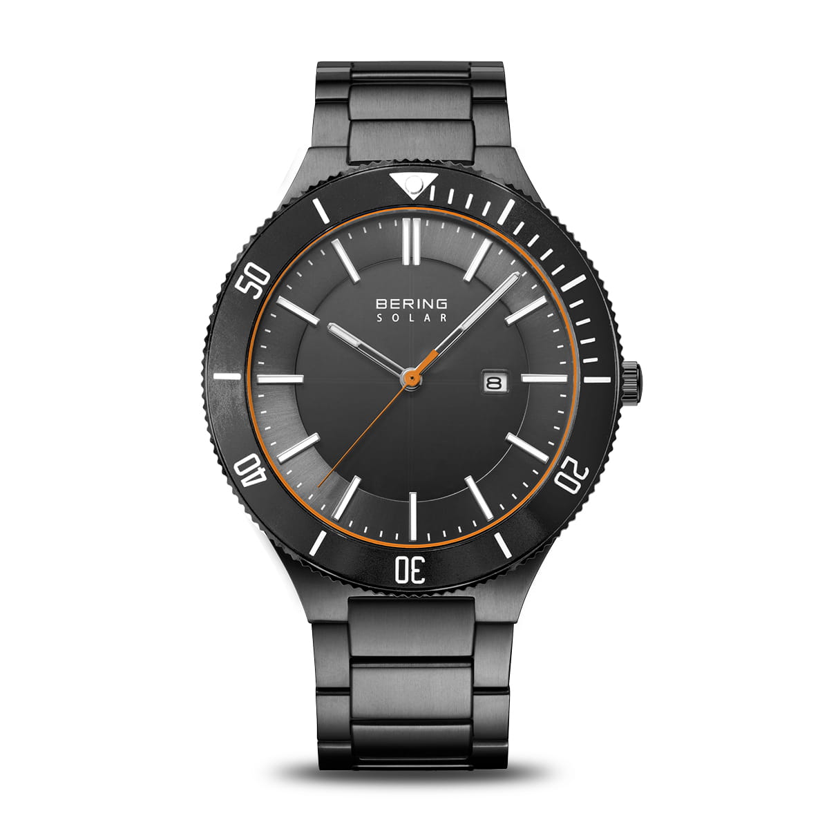 Bering Solaruhr für Herren mit dunklem Zifferblatt und schwarzem Metallarmband
