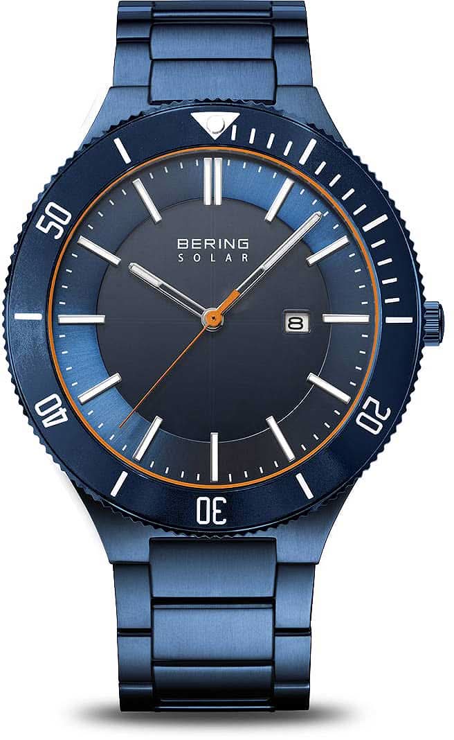 Herrklocka Solar med blå urtavla och blått Milanese-armband, safirglas
