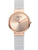 Damenuhr mit Roségold-Gehäuse, beigem Zifferblatt und Milanaise-Armband.