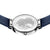 Damenarmbanduhr mit blauem Milanaise-Armband und rundem Gehäuseboden mit Weltkartenmotiv