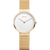 Damenuhr mit weißem Zifferblatt und Milanaise-Armband, goldfarbene Gehäusefassung