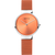 Damenuhr mit orangefarbenem Zifferblatt und Milanaise-Armband, silberfarbene Gehäusefassung