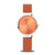 Bering Damenuhr mit orangefarbenem Milanaise-Armband und orangefarbenem Rundzifferblatt