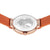 Bering Damenuhr Rückseite mit Gravur und orangefarbenem Milanaise-Armband, Roségold