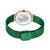 Bering Damen-Armbanduhr mit grünem Milanaise-Armband und Rückseite mit Gravur