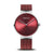 Unisex-Armbanduhr mit rundem Gehäuse: rotes Zifferblatt und rotes Mesh-Armband