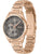 Damenuhr mit roségoldfarbenem Edelstahlarmband und schwarzem Zifferblatt mit Chronograph