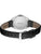 Damenarmanduhr Rückseite mit schwarzem Lederarmband und Dornschließe