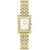 BOSS Damenarmbanduhr goldfarben mit rechteckigem Zifferblatt, Steinbesatz und Gliederarmband