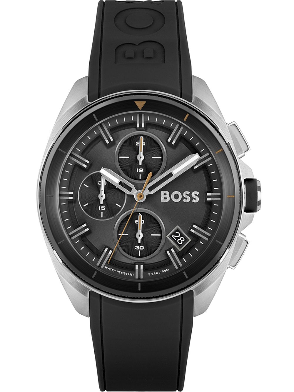 BOSS Volane 1513953 Herrenuhr mit Chronograph, schwarzem Zifferblatt, drehbarer Lünette
