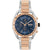 Herrenarmbanduhr mit blauem Zifferblatt und Chronograph, bicolor Gliederarmband.