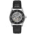 BOSS Herrenarmbanduhr mit schwarzem Lederband, skelettiertem Automatik-Zifferblatt