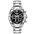 Herrenarmbanduhr mit schwarzem Chronograph-Zifferblatt, Tachymeter, Edelstahlarmband