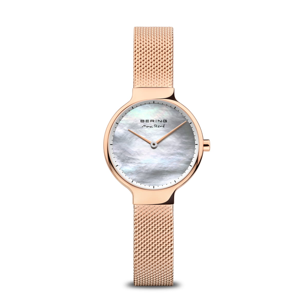 Damenuhr mit Roségoldgehäuse, Saphirglas und Milanaise-Armband, weißes Zifferblatt