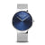 Herrenuhr: blaues Zifferblatt, silberfarbenes Metallband mit Maschenoptik