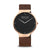 Herrenuhr mit schwarzem Zifferblatt, roségoldfarbenem Gehäuse und braunem Lederarmband