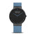 Bering Herrenuhr mit schwarzem Zifferblatt, schwarzem Gehäuse und blauem Lederarmband