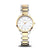 Goldene Damen-Armbanduhr mit rundem Zifferblatt und Metallarmband