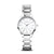 Bering Damenuhr mit silberfarbenem Metallarmband und weißem Zifferblatt