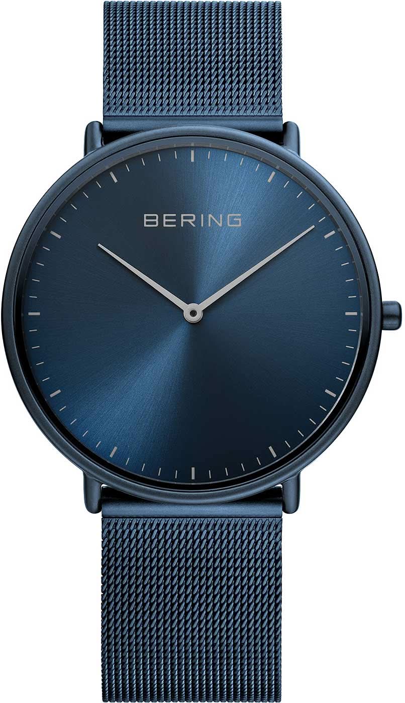 Bering Ultra-Slim-klocka med blå urtavla och blått Milanese-armband, analog