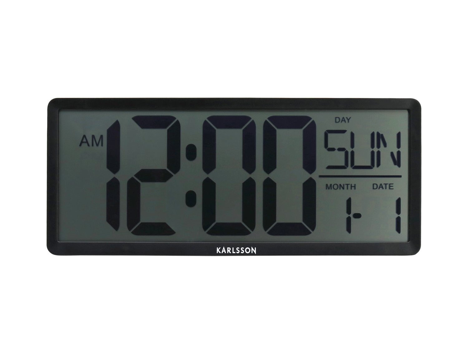 Karlsson Retro LCD-väggklocka med svart boett, visning av tid, dag och datum