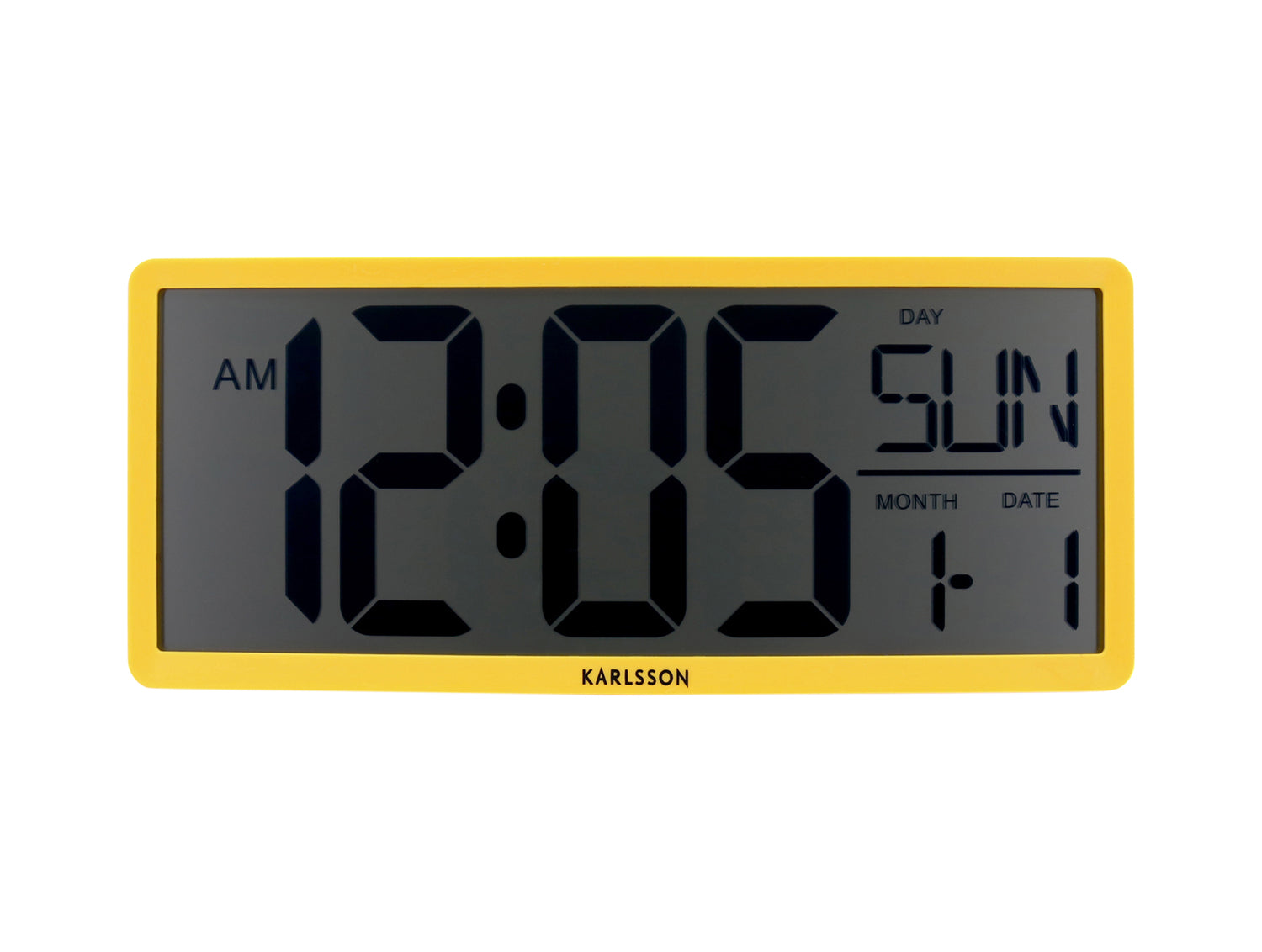 Retro LCD-väggklocka i ljusgult hölje med stor digital display