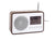 Karlsson Digital-väckarklocka med FM-radio, mörkt träfärgad front, display och högtalare
