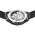 Herrenarmbanduhr mit sichtbarem Boden und schwarzem Milanaise-Armband, Seitenansicht