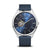 Herrenarmbanduhr mit blauem Zifferblatt, silberfarbenem Gehäuse und blauem Milanaise-Armband