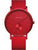 Bering Armbanduhr mit rotem Zifferblatt und rotem Armband mit Textur