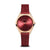 Damenuhr mit rundem Roségold-Gehäuse, rotem Zifferblatt und rotem Milanaise-Armband