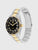 Tommy Hilfiger Herrenarmbanduhr, Seitenansicht: schwarzes Zifferblatt, zweifarbiges Metallband