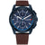 Herren Multifunktionsuhr mit dunkelblauem Zifferblatt und braunem Lederarmband