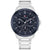 Herren Chronograph-Armbanduhr mit blau-schwarzem Zifferblatt und Edelstahlband, Mineralglas