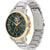 Chronograf z zieloną tarczą, logo Tommy Hilfiger, złotą lunetą i bransoletą ze stali szlachetnej