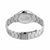 Herrenarmbanduhr Rückansicht mit Verschluss: silbernes Metallarmband und Boden mit Gravur