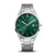 Herrenuhr mit grünem Zifferblatt und silbernem Edelstahlband, Saphirglas, Quarzwerk