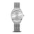 Damen-Armbanduhr mit silberfarbenem Milanaise-Armband und hellem Zifferblatt