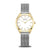 Bering Solar Damenuhr mit silberfarbenem Mesh-Armband, goldenes Gehäuse, helles Zifferblatt