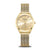 BERING Solar Damenuhr mit goldfarbenem Mesharmband und hellem Zifferblatt.