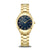 Bering Solar Damenuhr, goldfarbener Edelstahlarmband, rundes Saphirglas, blaues Zifferblatt
