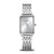 Bering Damenuhr mit silberfarbenem Gehäuse und Metallgliederarmband, weißes Zifferblatt, römische Zahlen