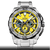 Herren-Armbanduhr mit silbernem Edelstahlband und gelbem Chronograph-Zifferblatt